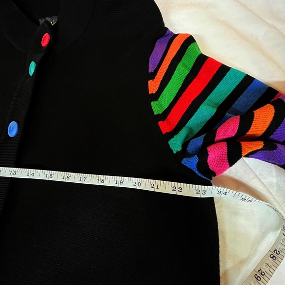 Vintage Y2K Bob Mackie Wearable Art Black Cardigan Tunic Rainbow Stripes 2X - Picture 10 of 12